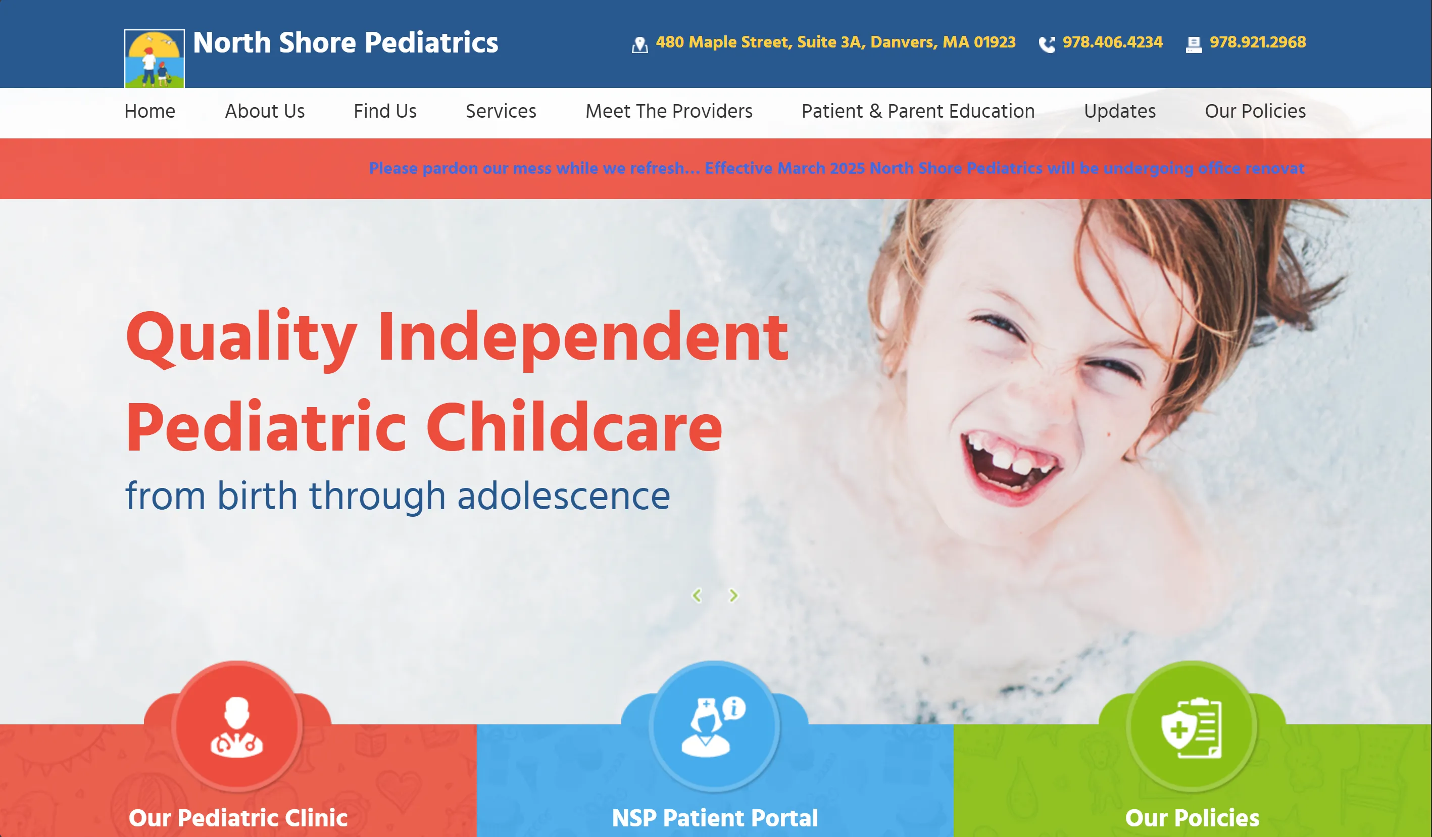 North Shore Pediatrics website before redesign